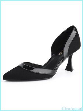 Women's Pointy Toe Kitten Heel Pumps Faux Leather Closed Toe D'Orsay Heels